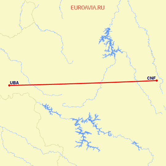 перелет Белу Оризонте — Юбераба на карте