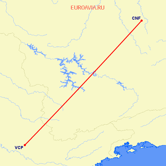 перелет Белу Оризонте — Сан Паулу на карте