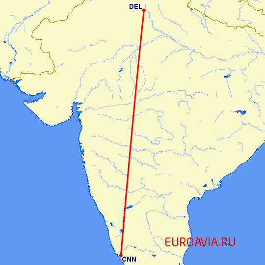 перелет Чульман — Нью Дели на карте
