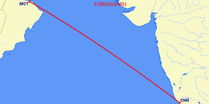 перелет Чульман — Маскат на карте