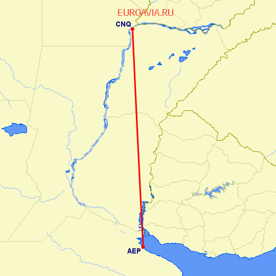 перелет Корриентес — Буэнос Айрес на карте