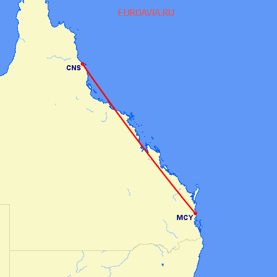 перелет Кернс — Sunshine Coast на карте