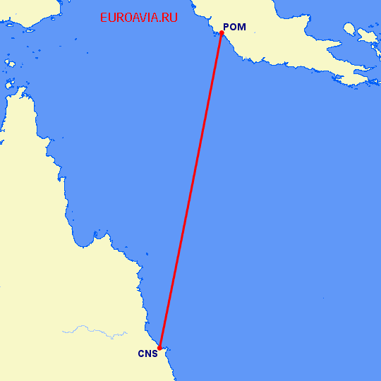 перелет Кернс — Порт Морсби на карте