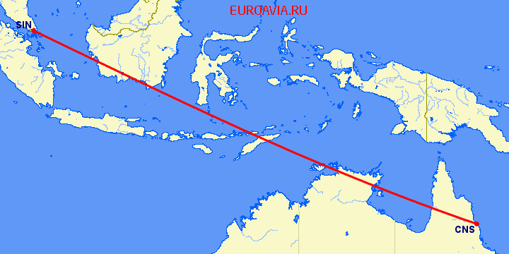 перелет Кернс — Сингапур на карте