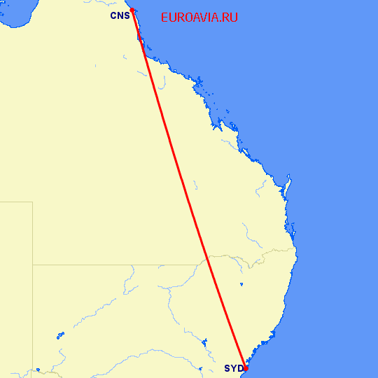 перелет Кернс — Сидней на карте