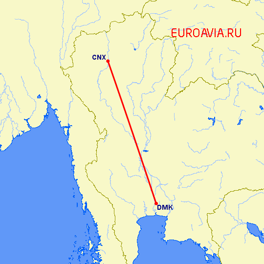 перелет Чианг Май — Бангкок на карте