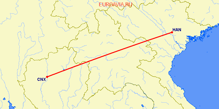 перелет Чианг Май — Ханой на карте