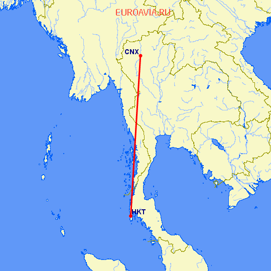 перелет Чианг Май — Пхукет на карте