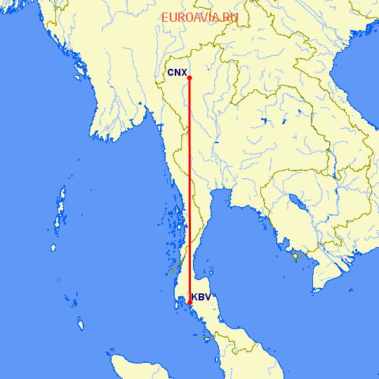 перелет Чианг Май — Краби на карте