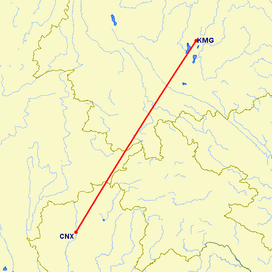 перелет Чианг Май — Кунминг на карте