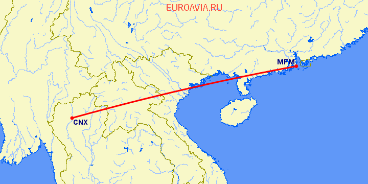 перелет Чианг Май — Макао на карте
