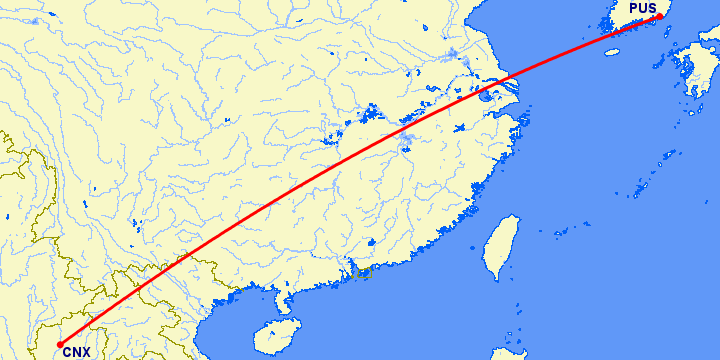 перелет Чианг Май — Пусан на карте