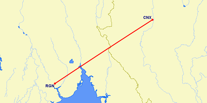 перелет Чианг Май — Янгон на карте