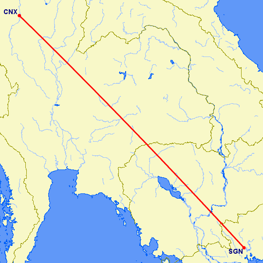 перелет Чианг Май — Хошимин на карте
