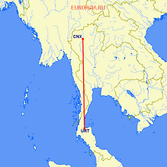 перелет Чианг Май — Сурат Тхани на карте