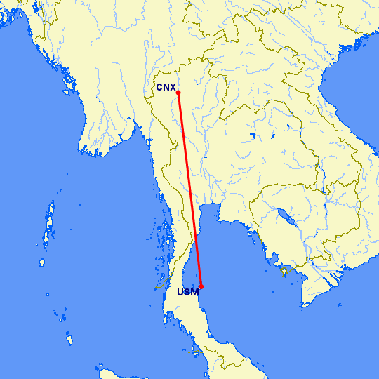 перелет Чианг Май — Кох Самуи на карте