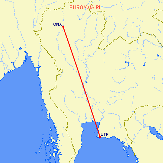 перелет Чианг Май — Utapao на карте