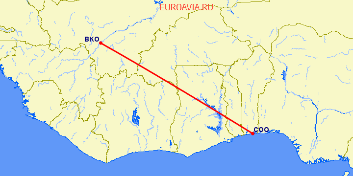 перелет Cotonou — Бамако на карте
