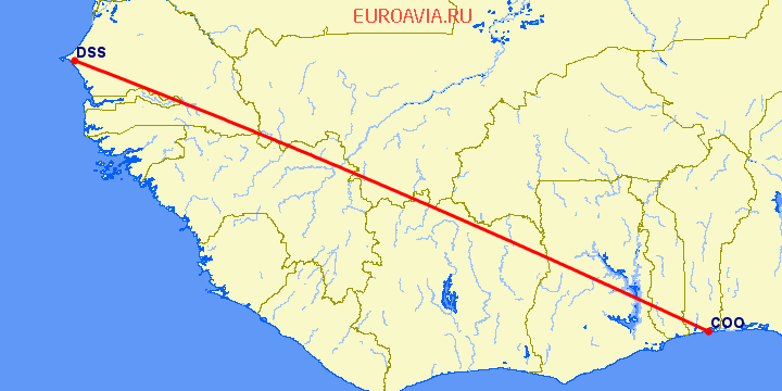 перелет Cotonou — Дакар на карте