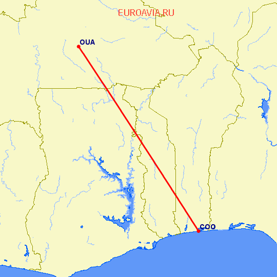 перелет Cotonou — Уагадугу на карте