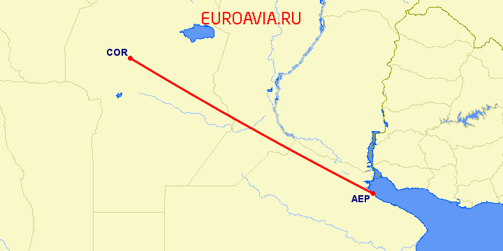 перелет Кордова — Буэнос Айрес на карте