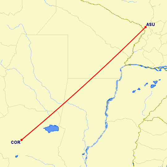 перелет Кордова — Асунсьон на карте