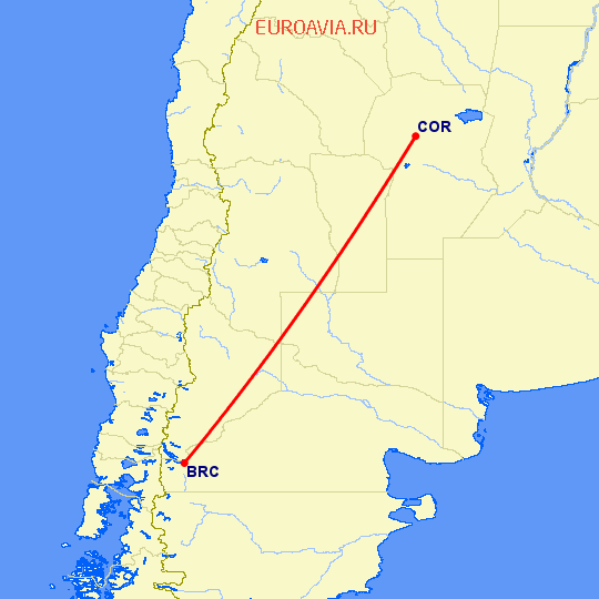 перелет Кордова — Сан Карлос де Барилоче на карте