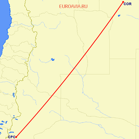 перелет Кордова — Сан Мартин де лос Андес на карте