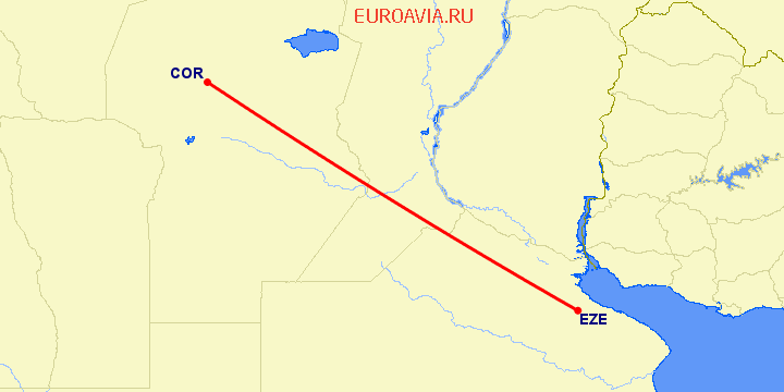 перелет Кордова — Буэнос Айрес на карте