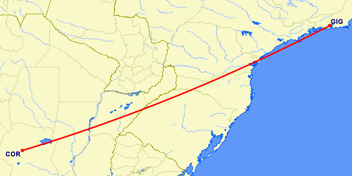 перелет Кордова — Рио-де-Жанейро на карте