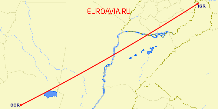 перелет Кордова — Игуасу на карте