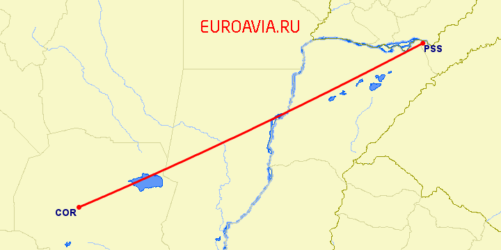 перелет Кордова — Посадас на карте