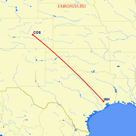 перелет Колорадо Спрингс — Хьюстон на карте