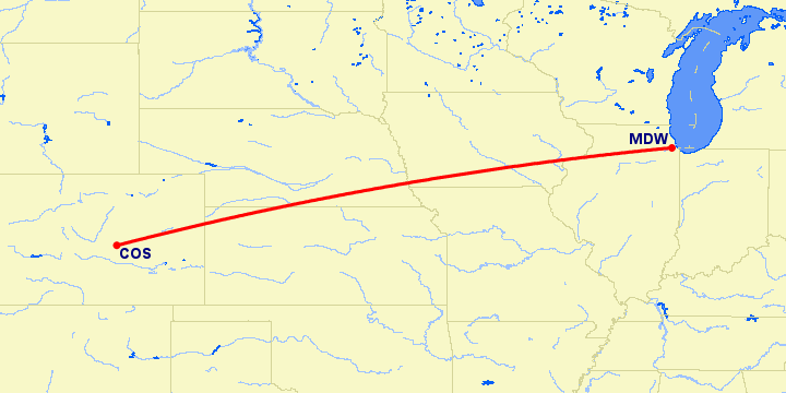 перелет Колорадо Спрингс — Чикаго на карте