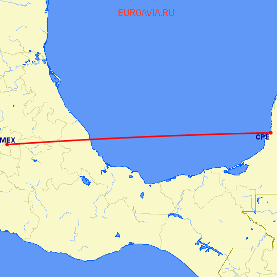 перелет Кампеше — Мексико Сити на карте