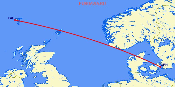 перелет Копенгаген — Сервагур на карте