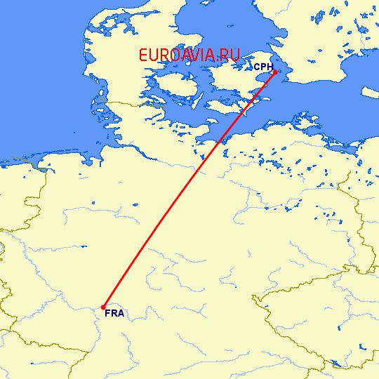 перелет Копенгаген — Франкфурт на Майне на карте