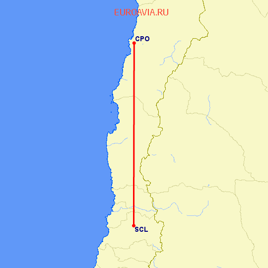 перелет Копьяпо — Сантьяго на карте