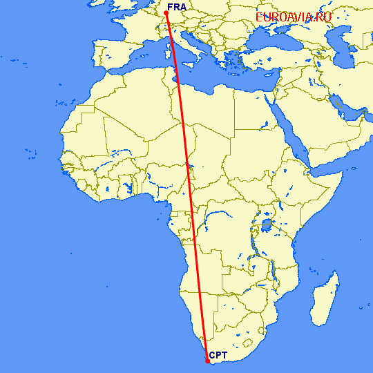 перелет Кейптаун — Франкфурт на Майне на карте