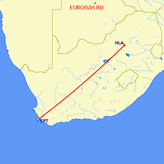 перелет Кейптаун — Лансерия на карте