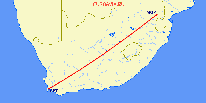 перелет Кейптаун — Нельспрут на карте