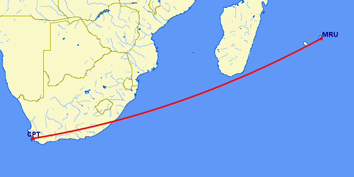 перелет Кейптаун — Порт Луис на карте