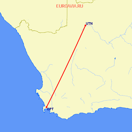 перелет Кейптаун — Упингтон на карте