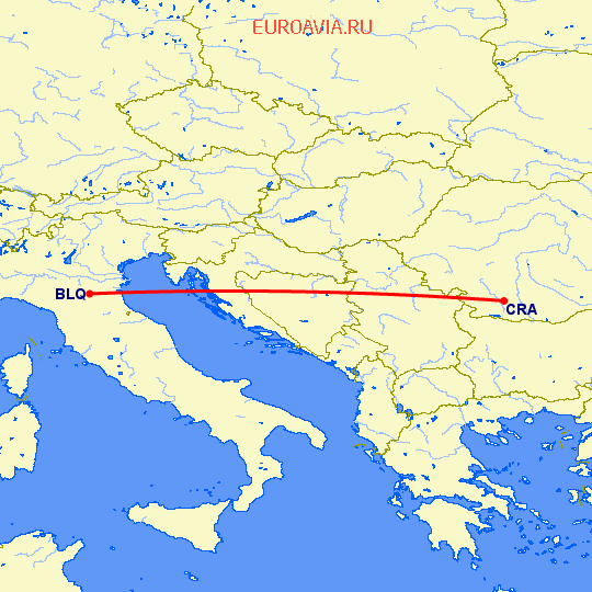 перелет Крайова — Болонья на карте