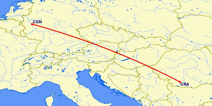 перелет Крайова — Кельн на карте