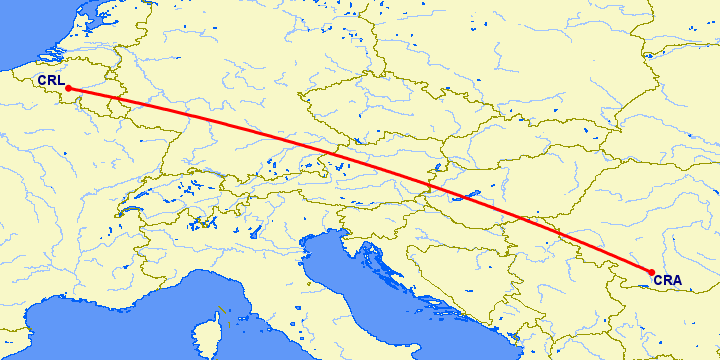 перелет Крайова — Шарлеруа на карте