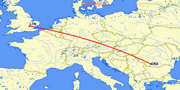 перелет Крайова — Luton на карте