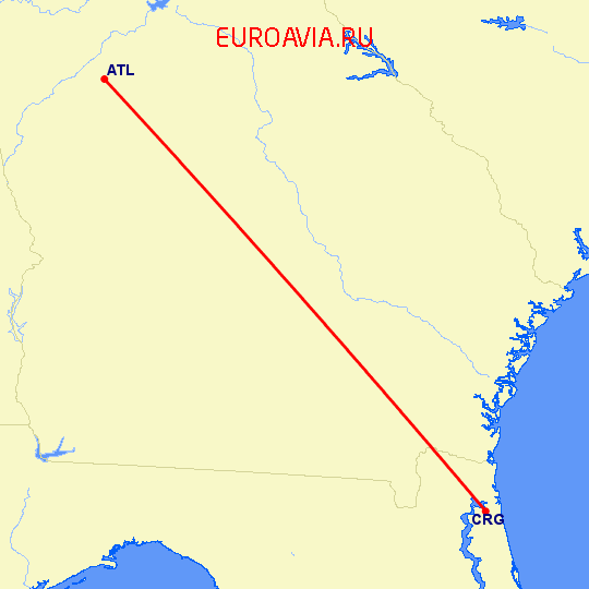 перелет Jacksonville — Атланта на карте