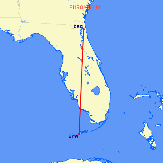 перелет Jacksonville — Ки Уэст на карте