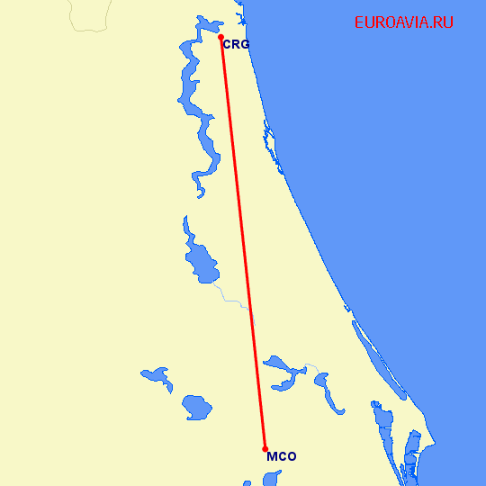 перелет Jacksonville — Орландо на карте